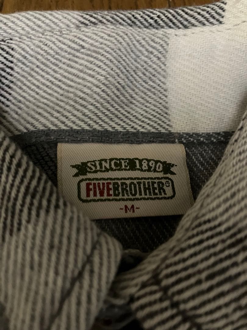 90s FIVE BROTHERネルシャツ 白黒グレーブロックチェック USA製