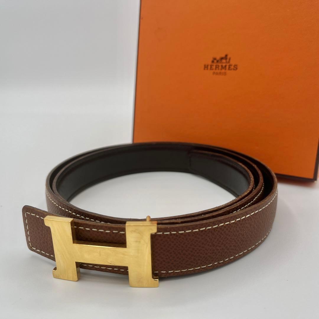 HERMES エルメス　ベルト　レザー　Hバッグル　箱・保存袋付き