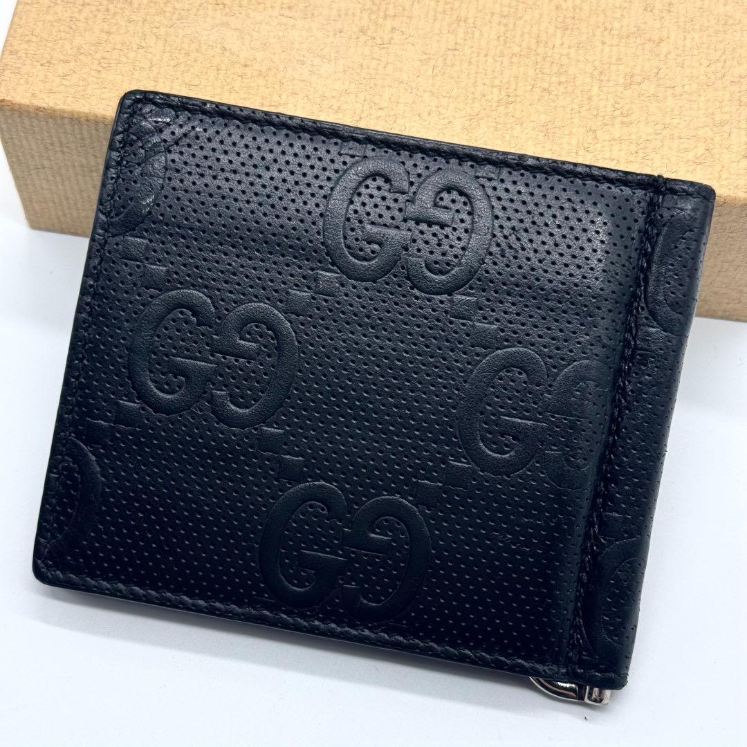希少✨グッチ マネークリップ 札入れ GGエンボス デカロゴ ブラック 黒