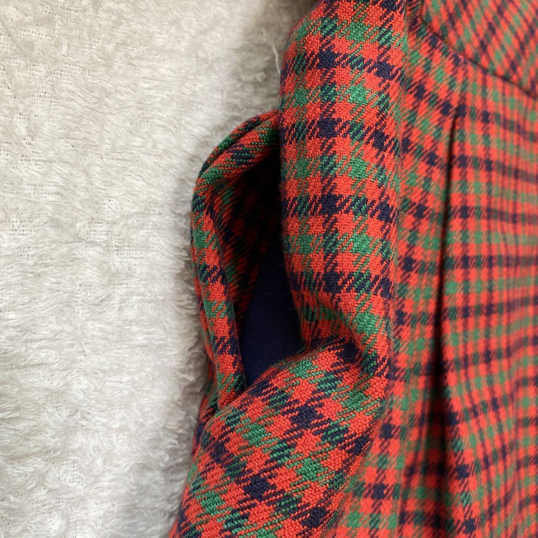 【極美品】familiar ファミリア 赤 チェック 長袖 ワンピース 白襟