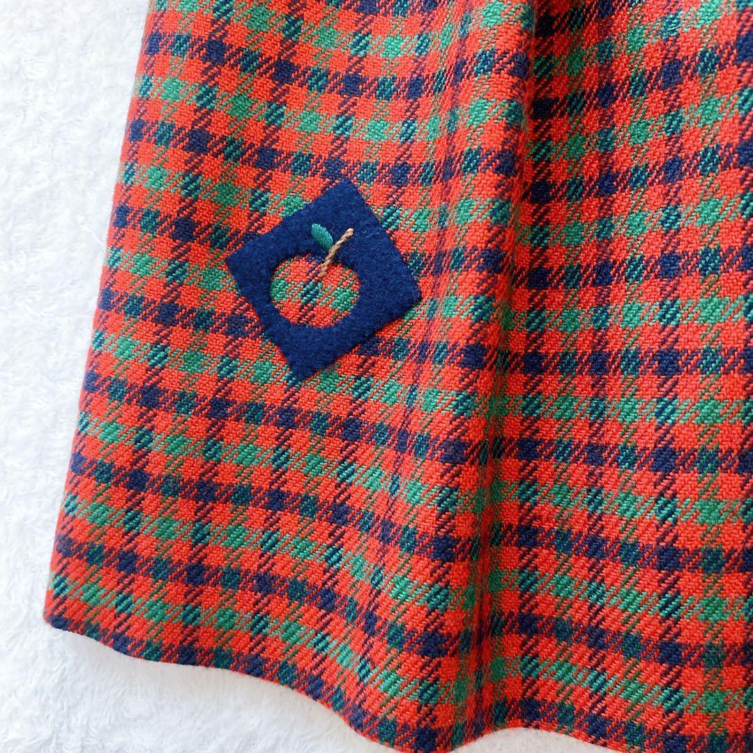 【極美品】familiar ファミリア 赤 チェック 長袖 ワンピース 白襟