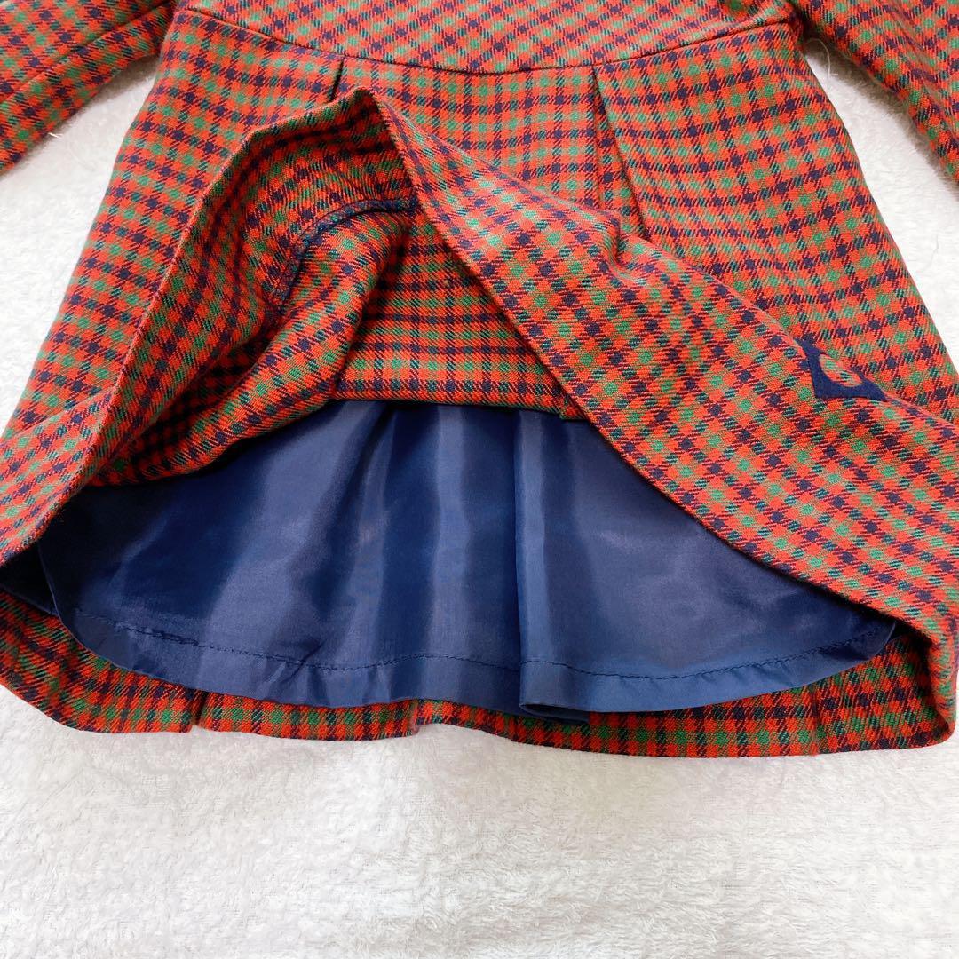 【極美品】familiar ファミリア 赤 チェック 長袖 ワンピース 白襟