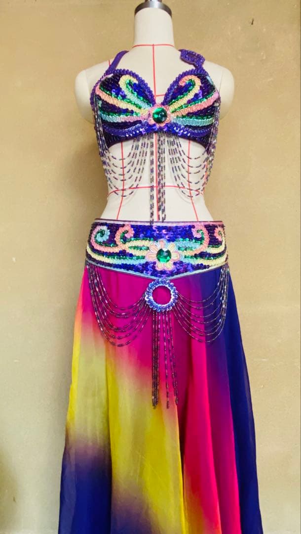 ベリーダンス衣装セットアップ パープルレインボーカラー