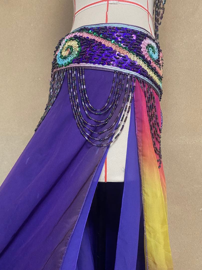 ベリーダンス衣装セットアップ パープルレインボーカラー