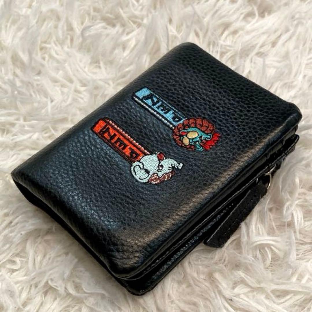 【美品】ear PAPILLONNER×PEZ 刺繍　二つ折り財布 黒