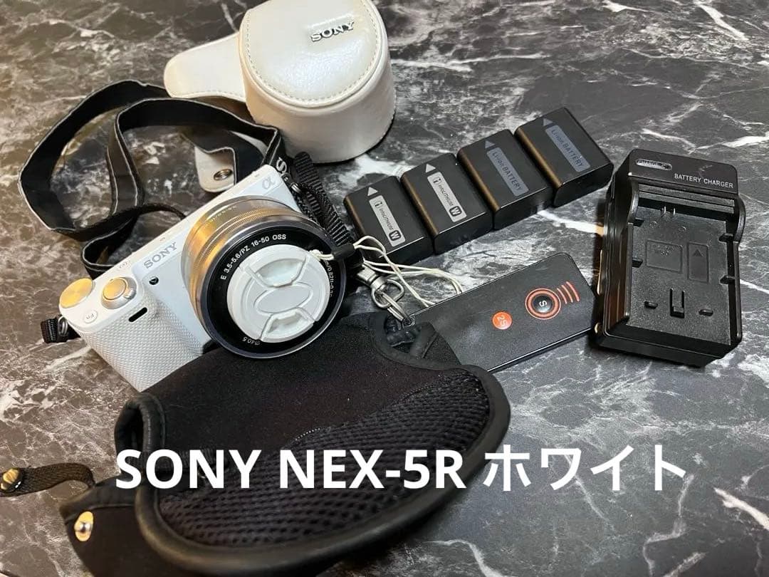 SONY NEX-5Rホワイト 一眼レフカメラ　バッテリー×4　自撮りスイッチ等