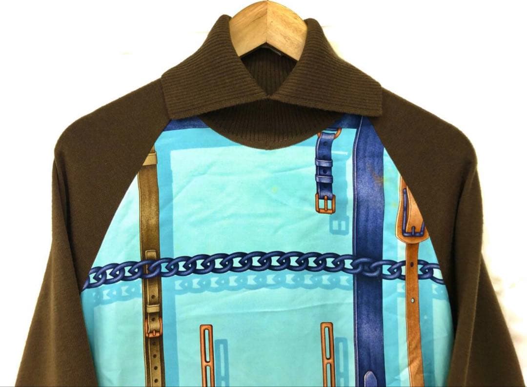 182GUCCIグッチ長袖ウールセーターシルク混ブラウス