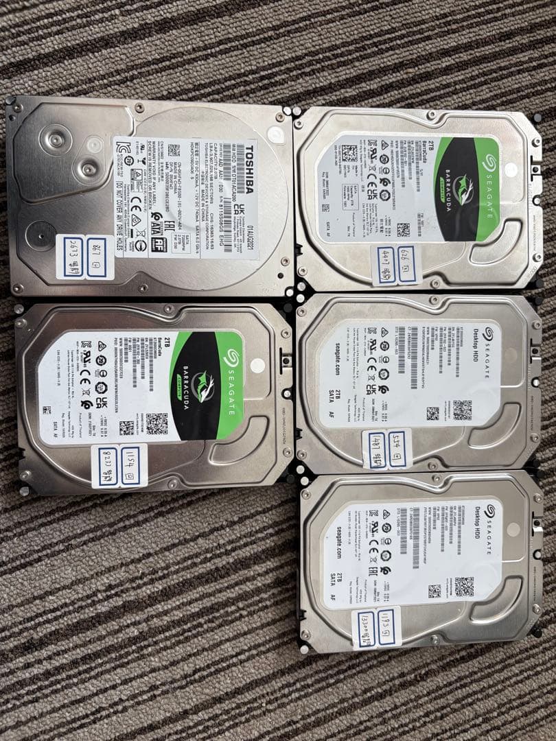 HDD 2TB 5枚セット 3.5インチ 動作確認済み　動作良好