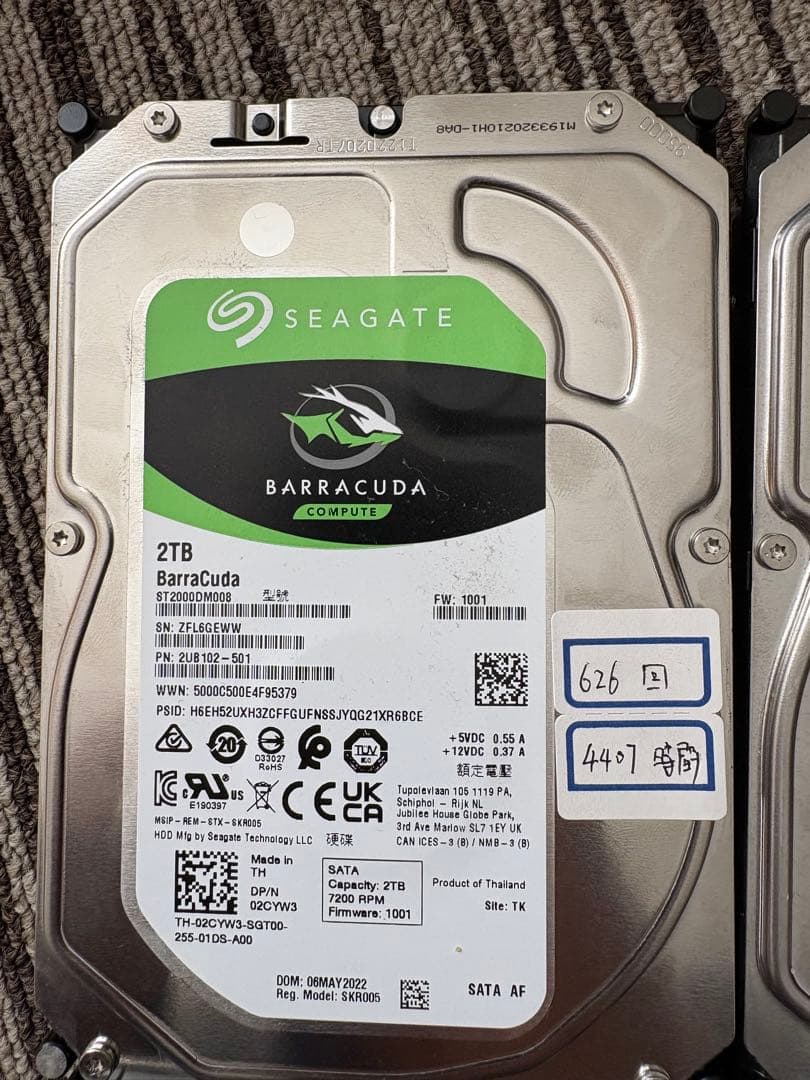 HDD 2TB 5枚セット 3.5インチ 動作確認済み　動作良好