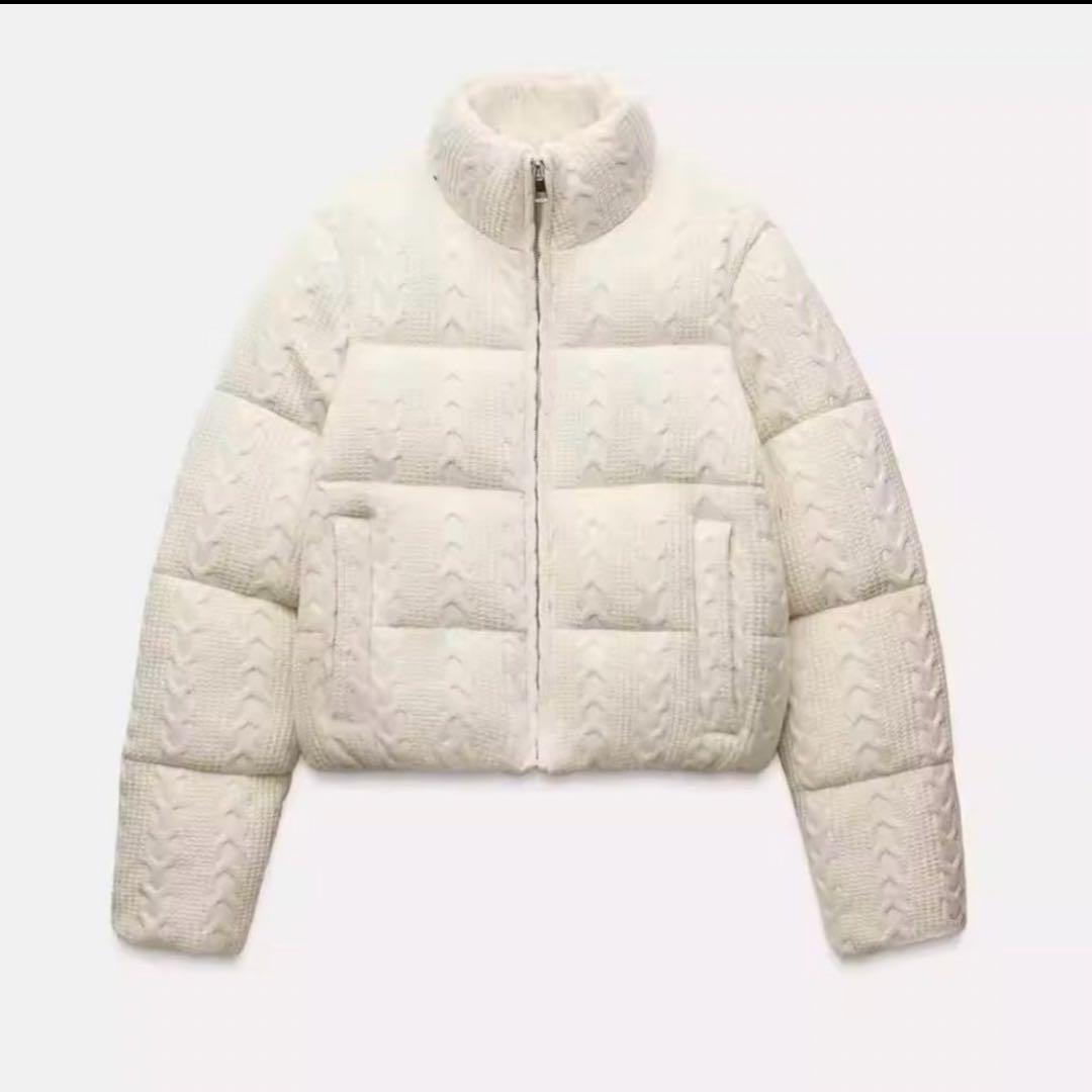 ZARA ドット柄キルティングアノラック 白 アウター S