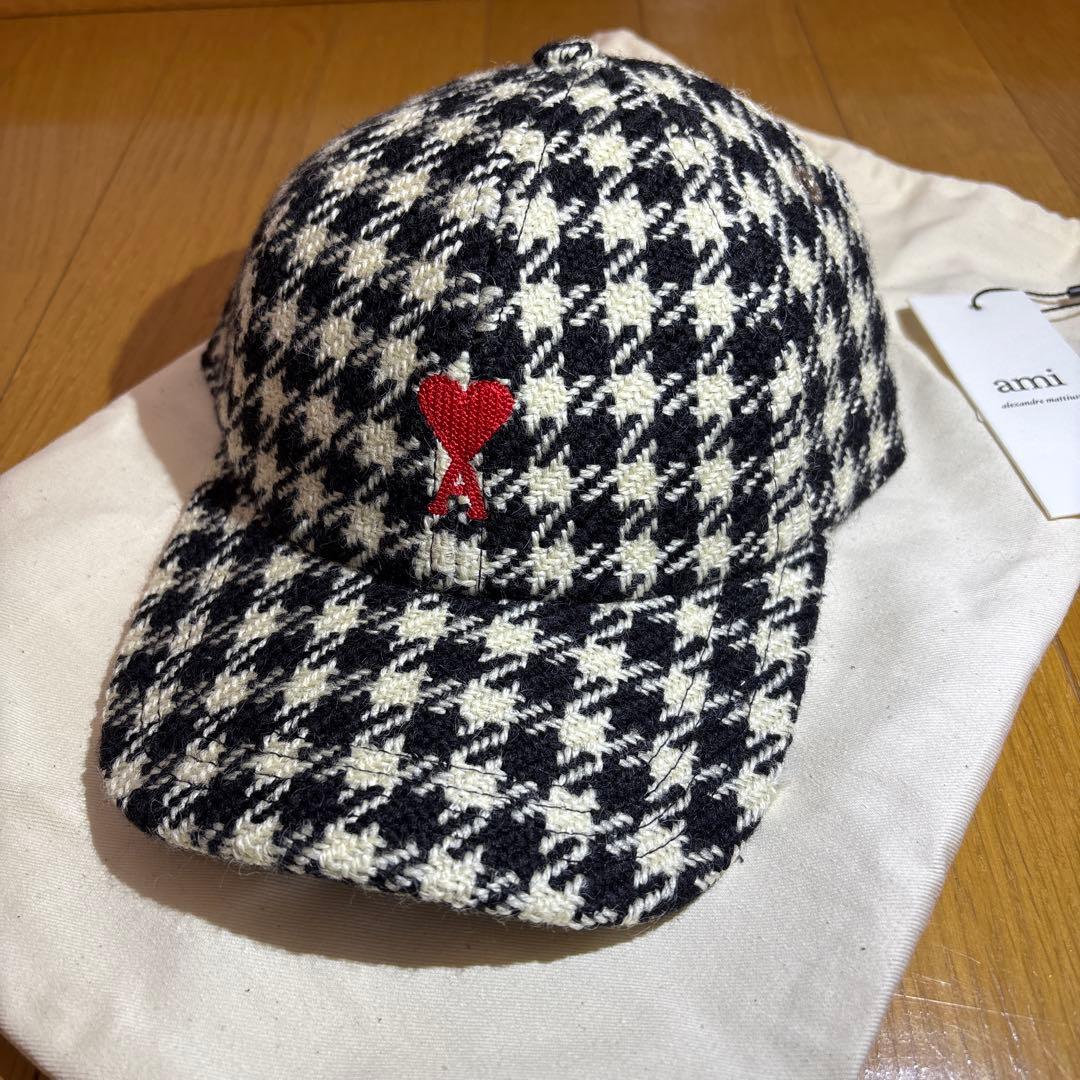 新品 AMI Paris ハウンドトゥース柄 キャップ 帽子 正規品 タグ付き