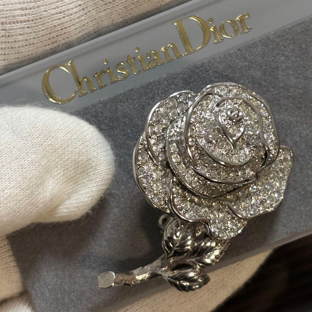 ［激レア　未使用級］ディオール　薔薇　シルバー　ラインストーン　ブローチ