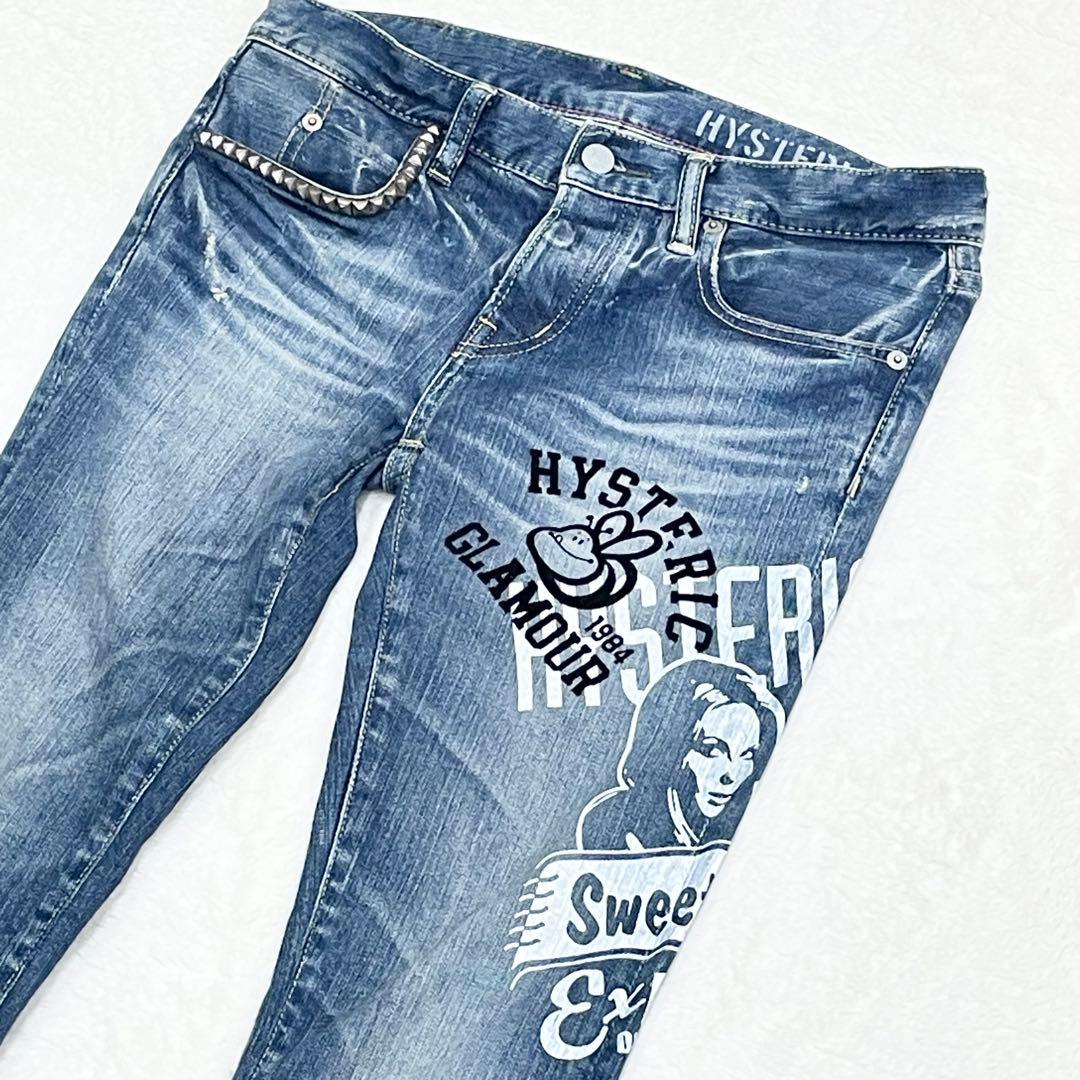 ヒステリックグラマー　ヒスガール　プリント　スタッズ　デニム　総柄　S