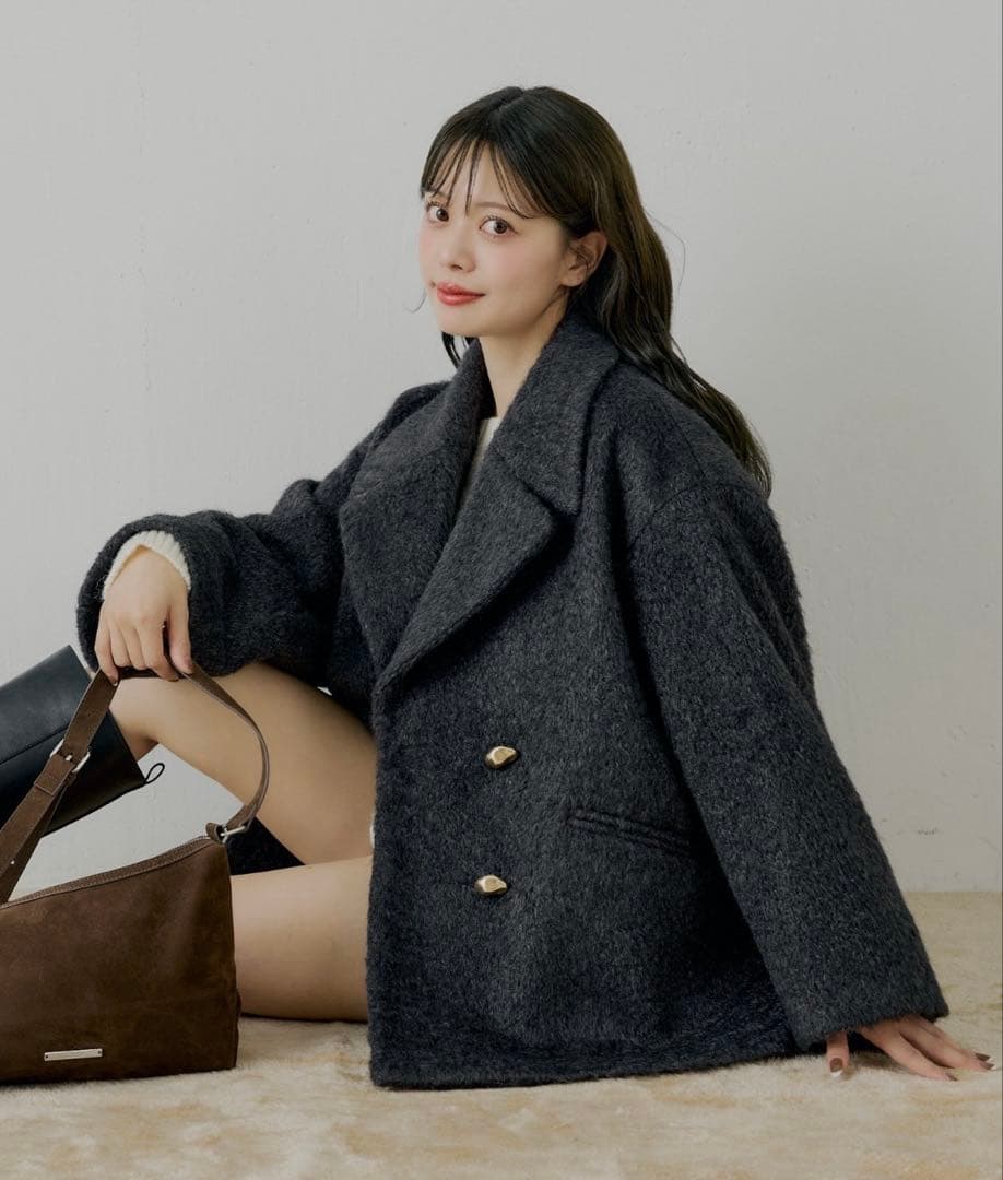 Chico 金釦シャギールーズコート グレー