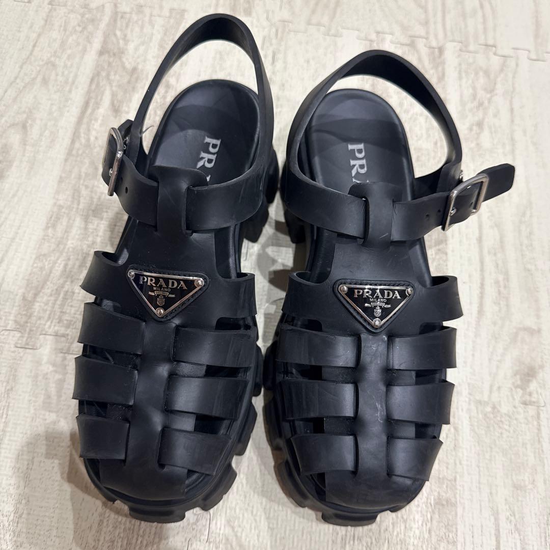 PRADA モノリス ラバーサンダル ブラック トライアングルロゴ 黒37