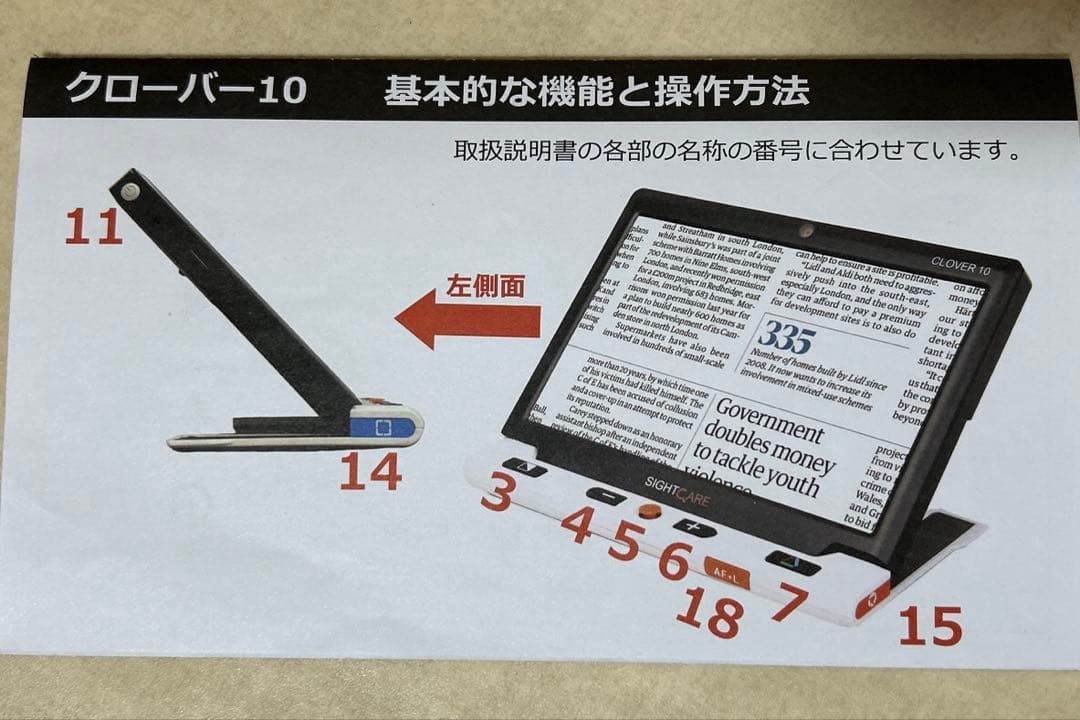 携帯型拡大読書器SIGHTCARE CLOVER 10 ディスプレイ アダプタ無