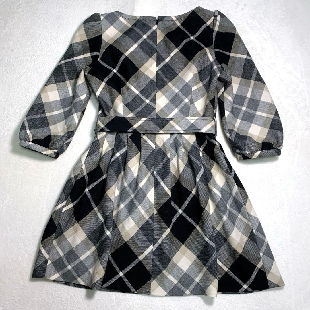 バーバリー　フレアワンピース　Ｓ　黒ノバチェック　毛　ウエストベルト　ホースロゴ