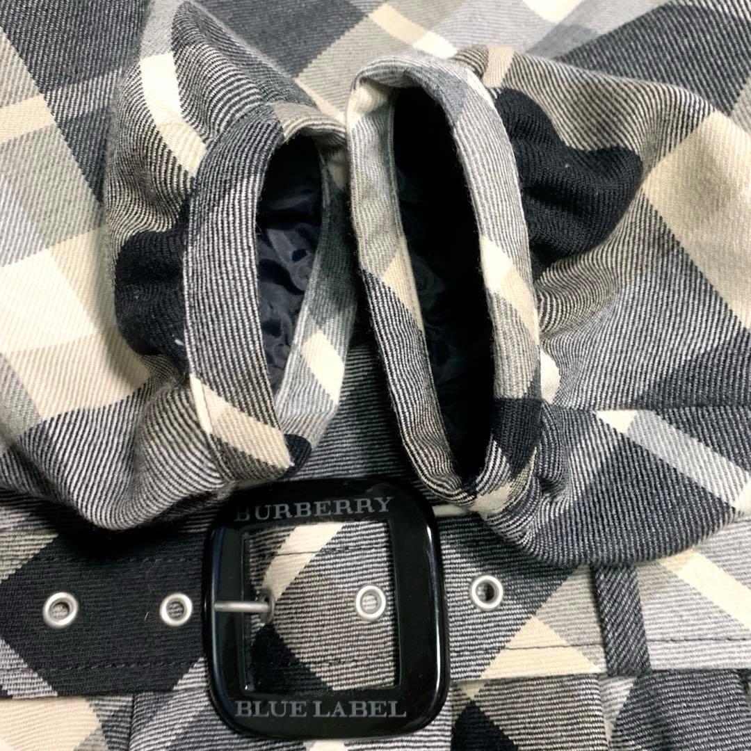 バーバリー　フレアワンピース　Ｓ　黒ノバチェック　毛　ウエストベルト　ホースロゴ