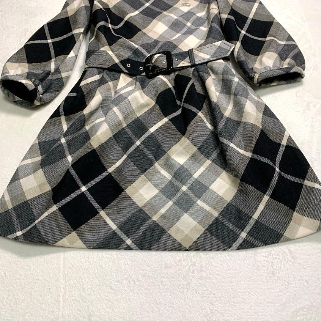 バーバリー　フレアワンピース　Ｓ　黒ノバチェック　毛　ウエストベルト　ホースロゴ