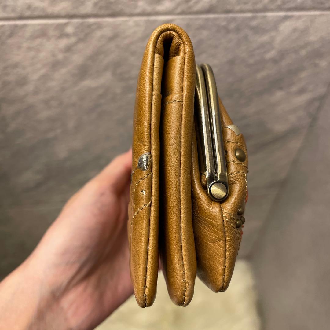 【新品未使用】ANNA SUIがま口２つ折り財布 猫牛革 レザー ローズガーデン