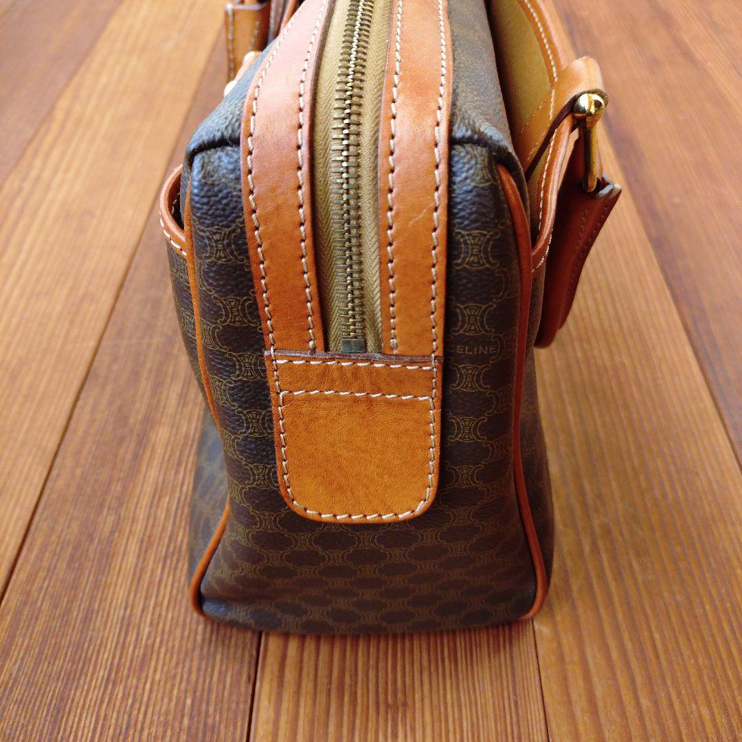 CELINE　セリーヌ　ミニボストンバッグ　マカダム柄　PVCレザー　ブラウン