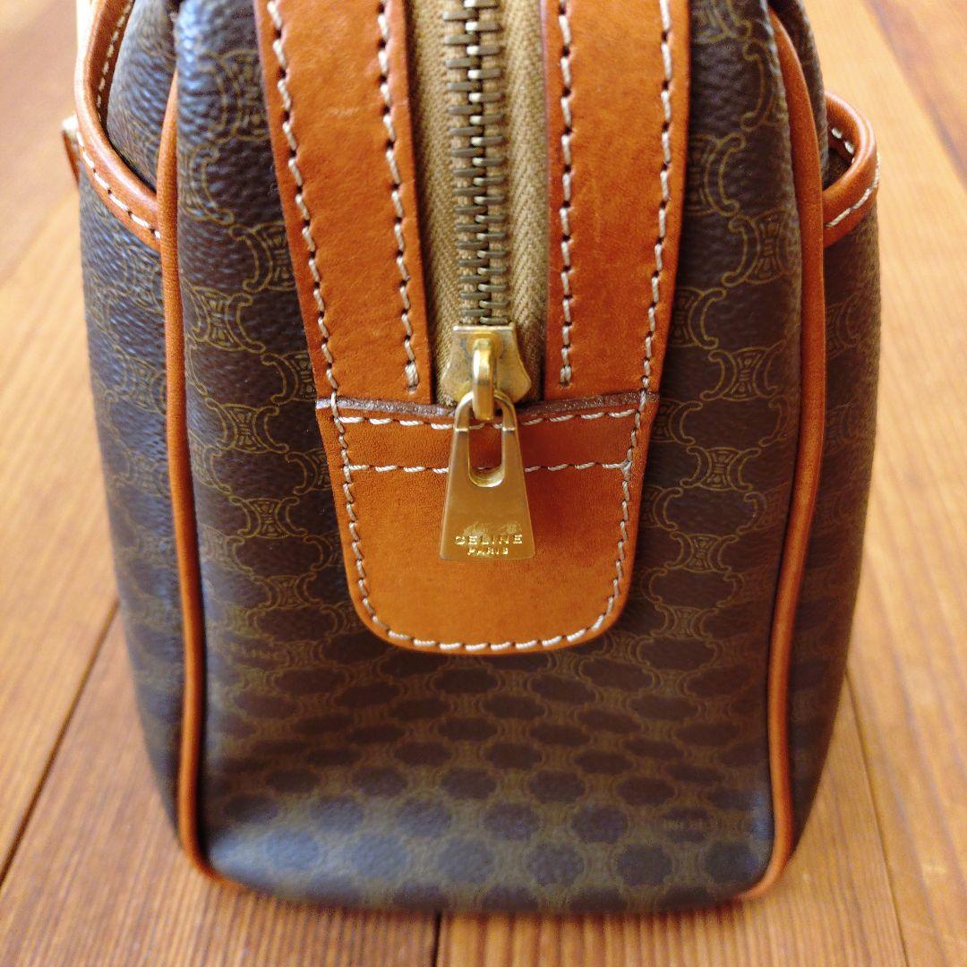 CELINE　セリーヌ　ミニボストンバッグ　マカダム柄　PVCレザー　ブラウン