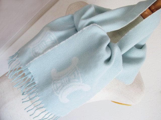 CELINE　セリーヌ　ウール　カシミヤ　サックス　マフラー　トリオンフ