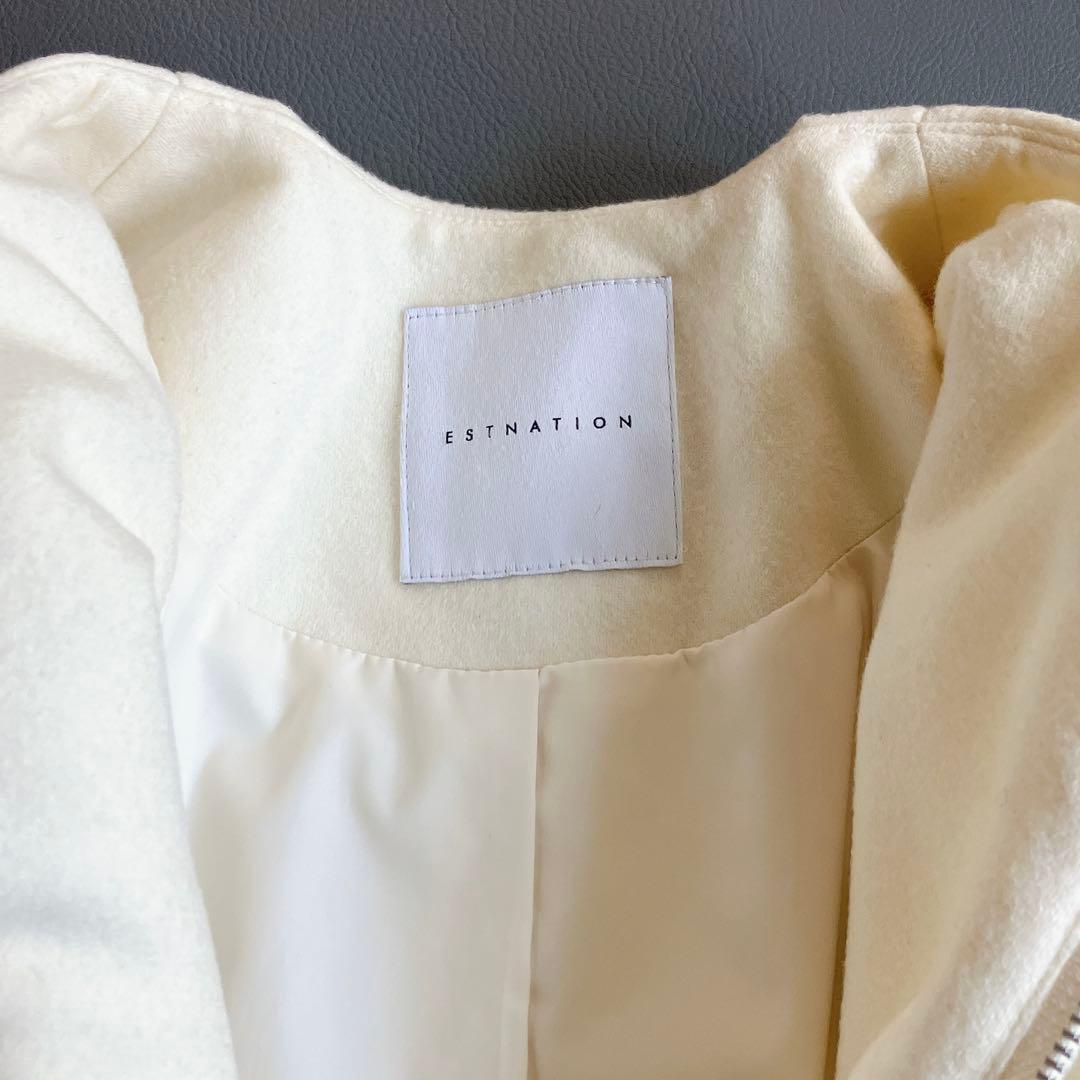 美品 エストネーション ウール切替 フレア中綿ダウンジャケット 異素材 ショール