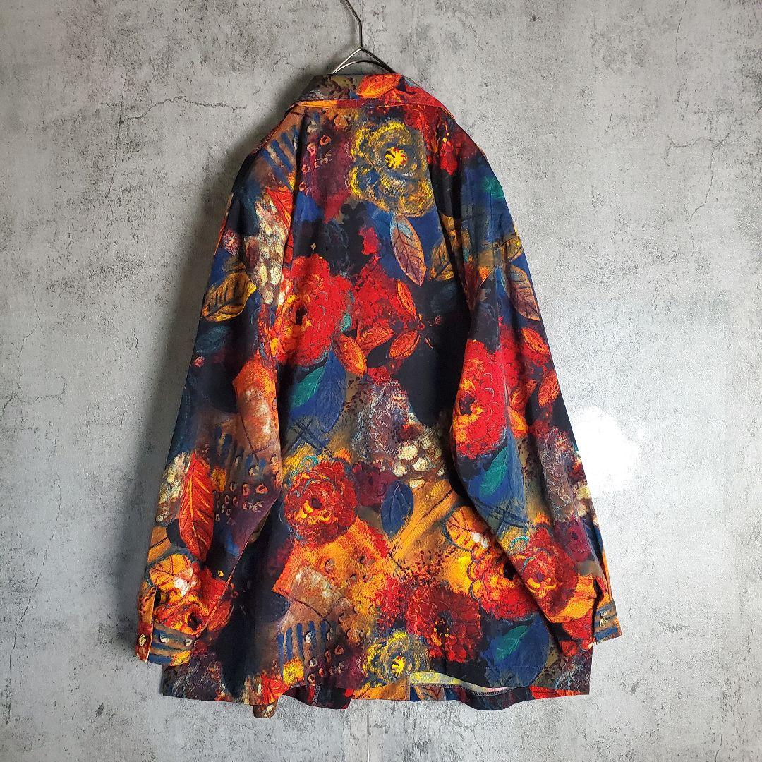 【ヴィンテージ】古着 オープンカラー 総柄 花柄 マルチカラー レトロ
