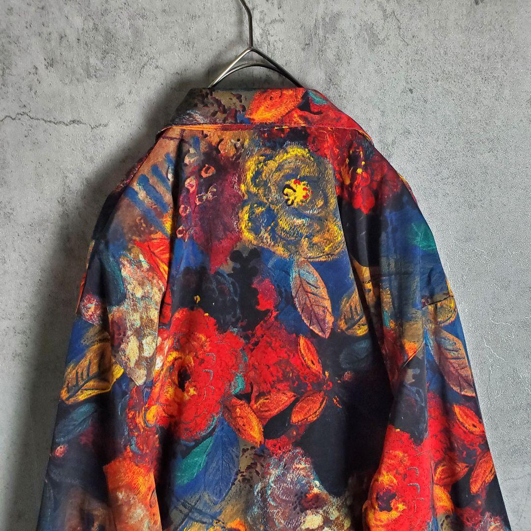 【ヴィンテージ】古着 オープンカラー 総柄 花柄 マルチカラー レトロ