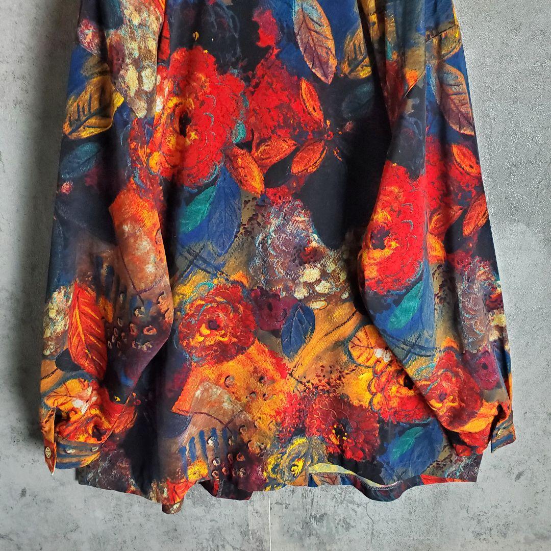 【ヴィンテージ】古着 オープンカラー 総柄 花柄 マルチカラー レトロ