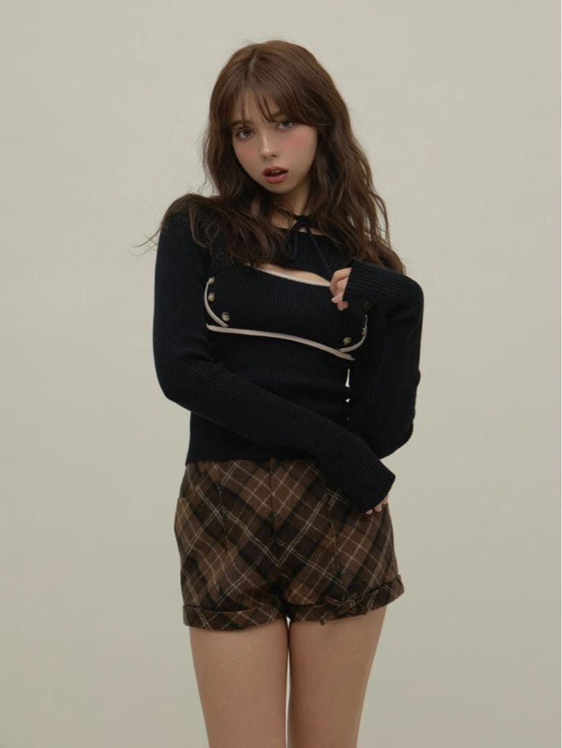 トップス Andmary Elf button knit tops black