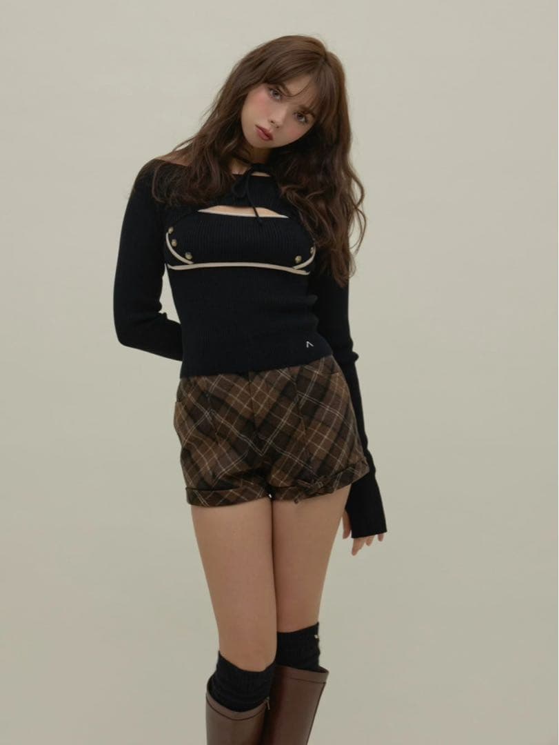 トップス Andmary Elf button knit tops black