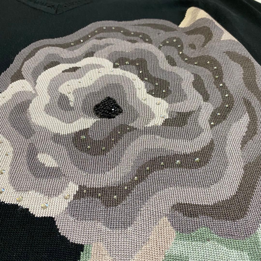 希少★LEONARD ニットワンピース 花柄 シルク ラインストーン L