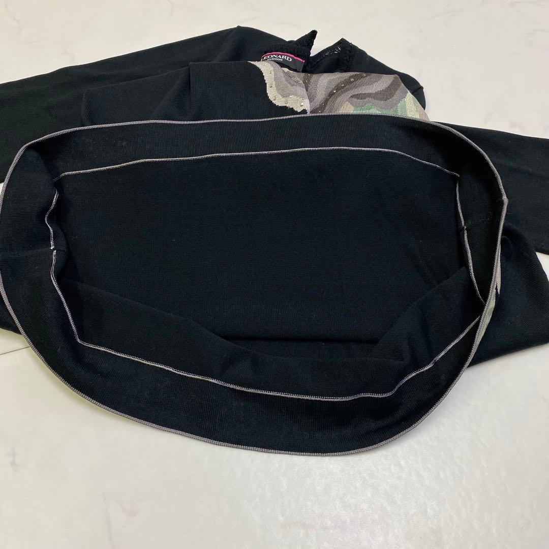 希少★LEONARD ニットワンピース 花柄 シルク ラインストーン L