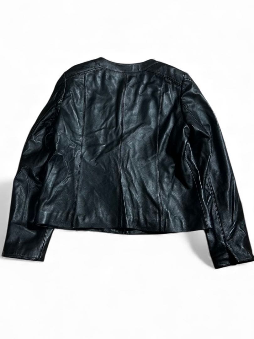 ジャンルイシェレル ノーカラー レザー ジャケット 羊革 ブラック　3L