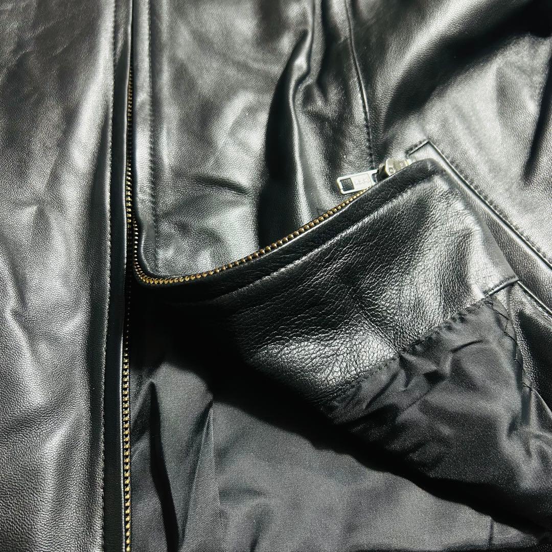 ジャンルイシェレル ノーカラー レザー ジャケット 羊革 ブラック　3L