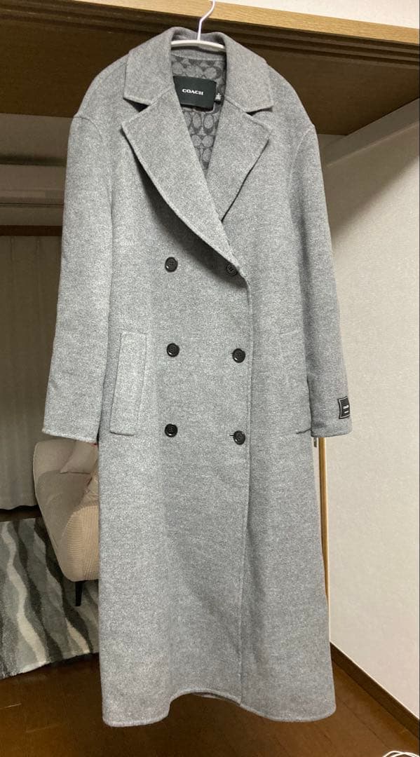COACH グレー ダブルブレスト ロングコート
