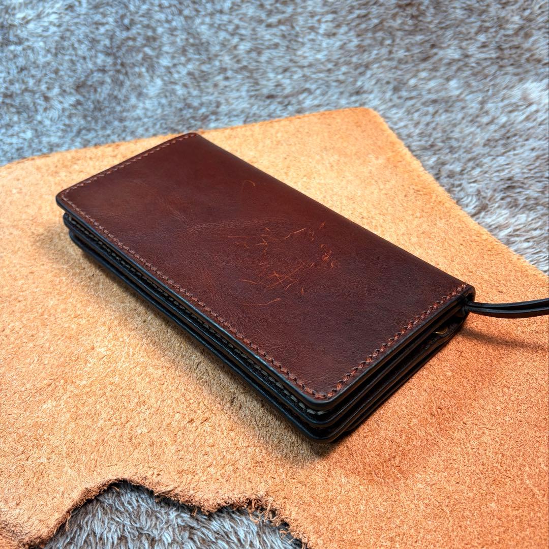 トラッカーウォレットロング3層+1ポケ.牛オイルヌメ.チョコ