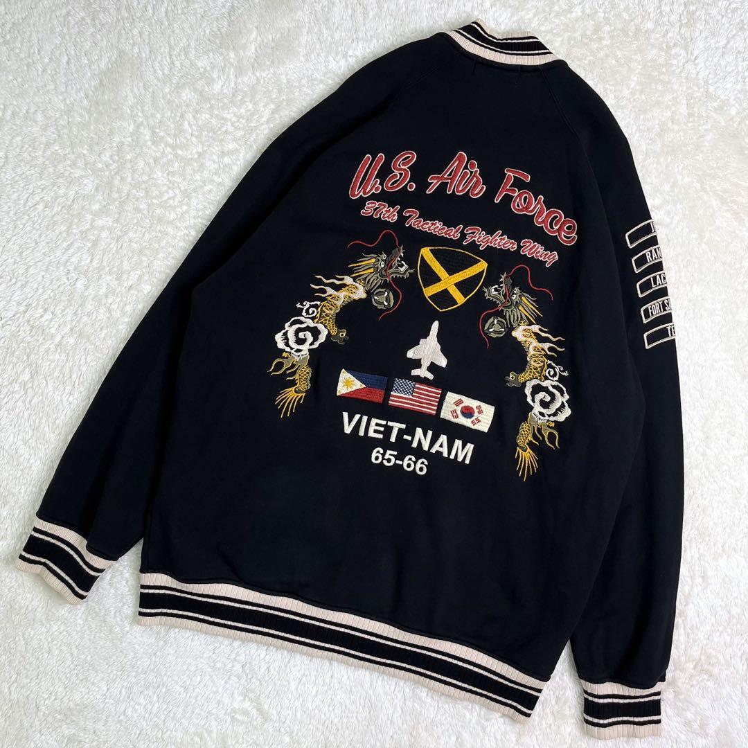 大きいサイズAVIREXアビレックスドラゴン刺繍スカジャンベドジャン4L黒