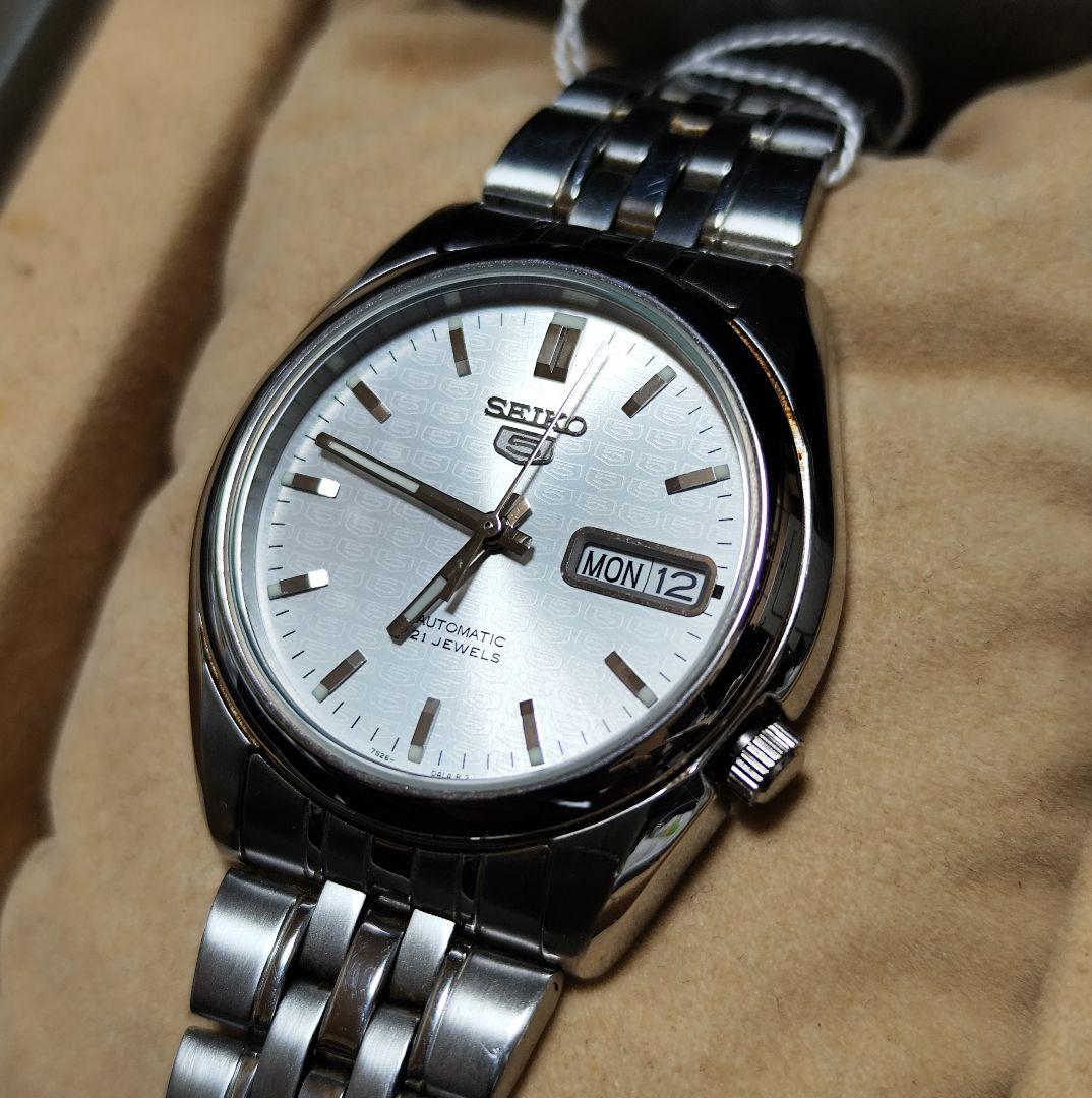 SEIKO 5 自動巻き時計 シルバー 21石