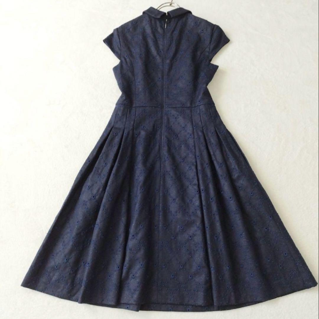 ネイビー 半袖 フレアワンピース