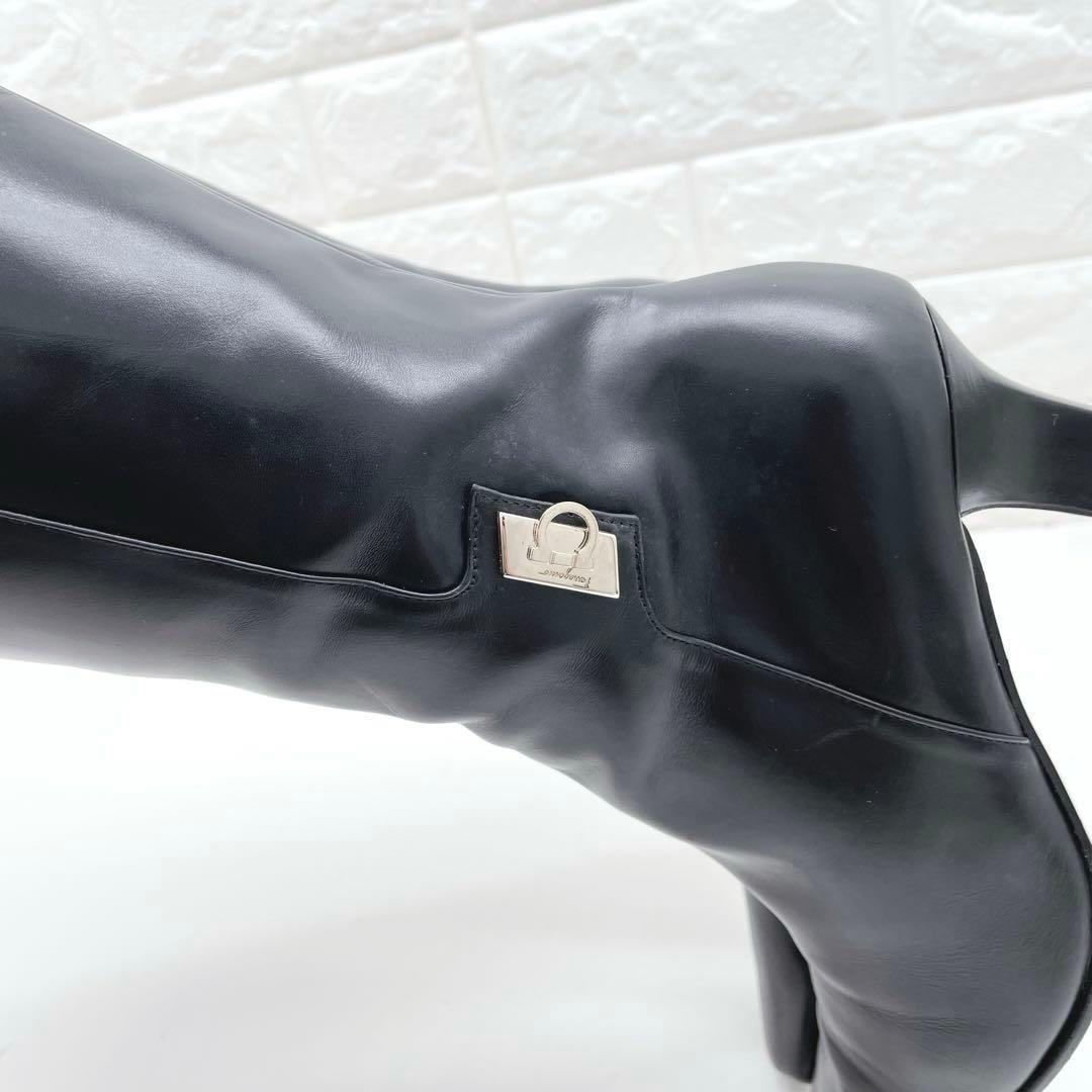 サルヴァトーレ フェラガ ロングブーツ ガンチーニ レザー ブラック23.5cm