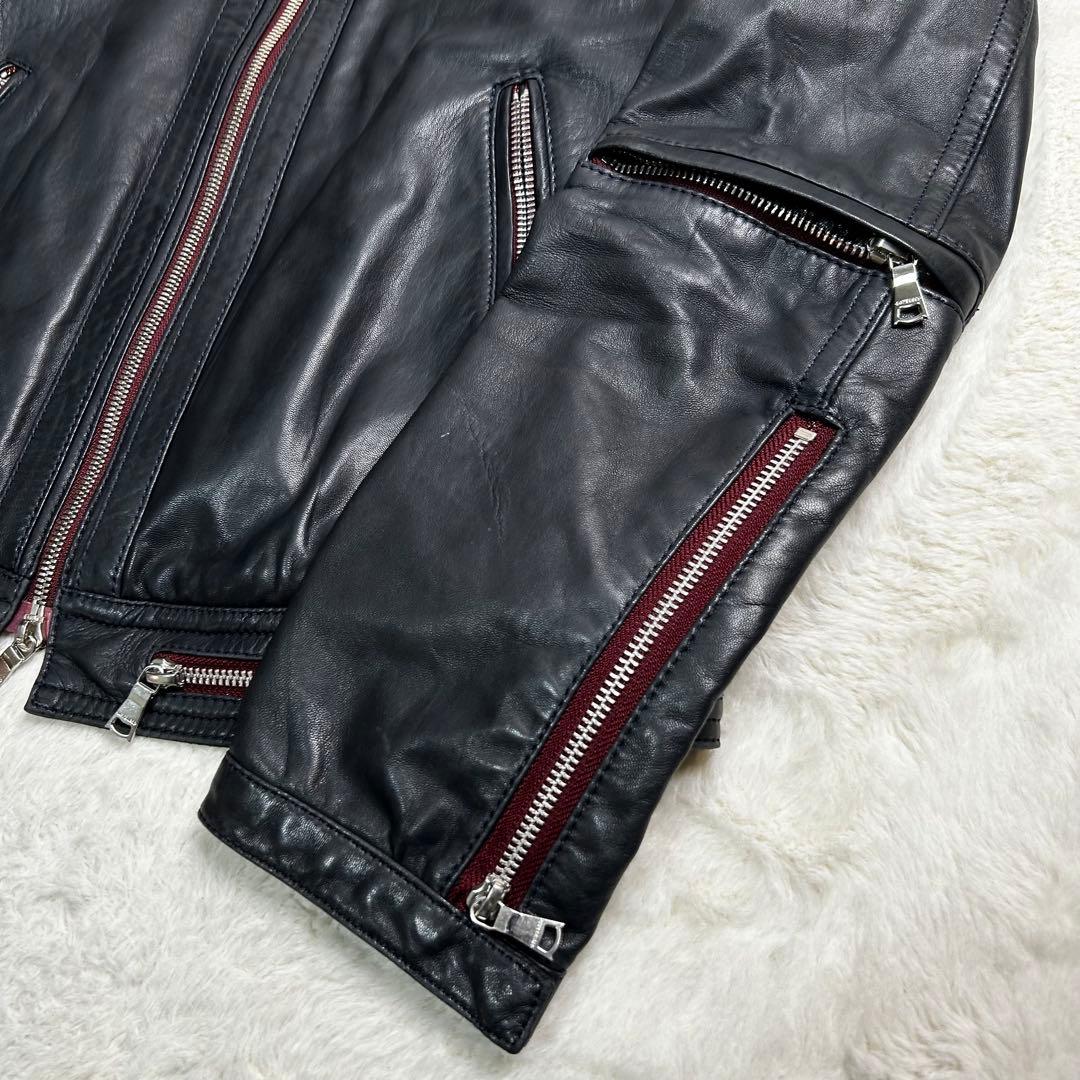 LOVELESS 総柄　レザージャケット　シングル　ライダース　ブラック