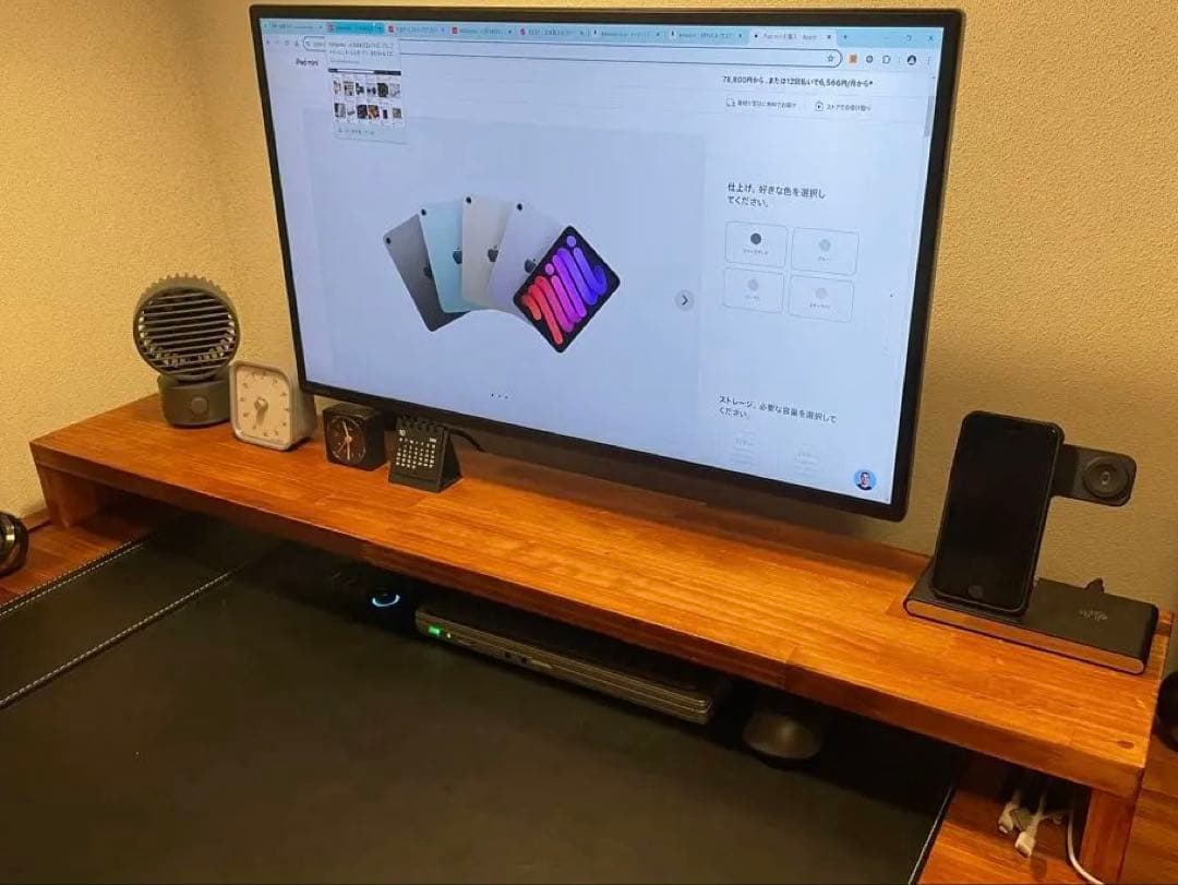 無垢材モニタースタンド 卓上 デスクシェルフ (ダークウォールナット)