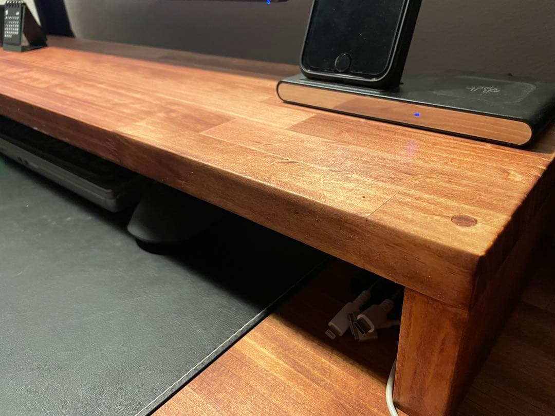 無垢材モニタースタンド 卓上 デスクシェルフ (ダークウォールナット)