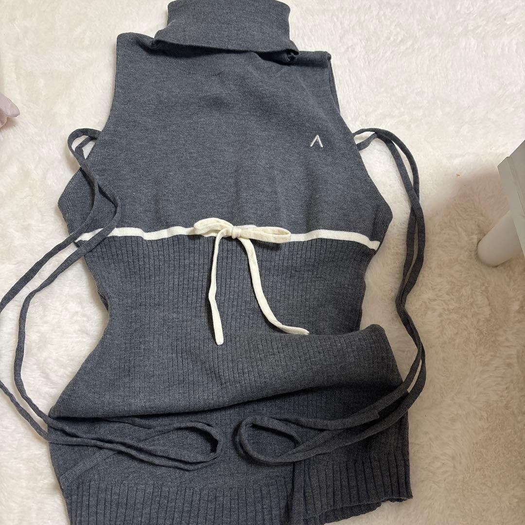 トップス andmary Adele ribbon tank gray
