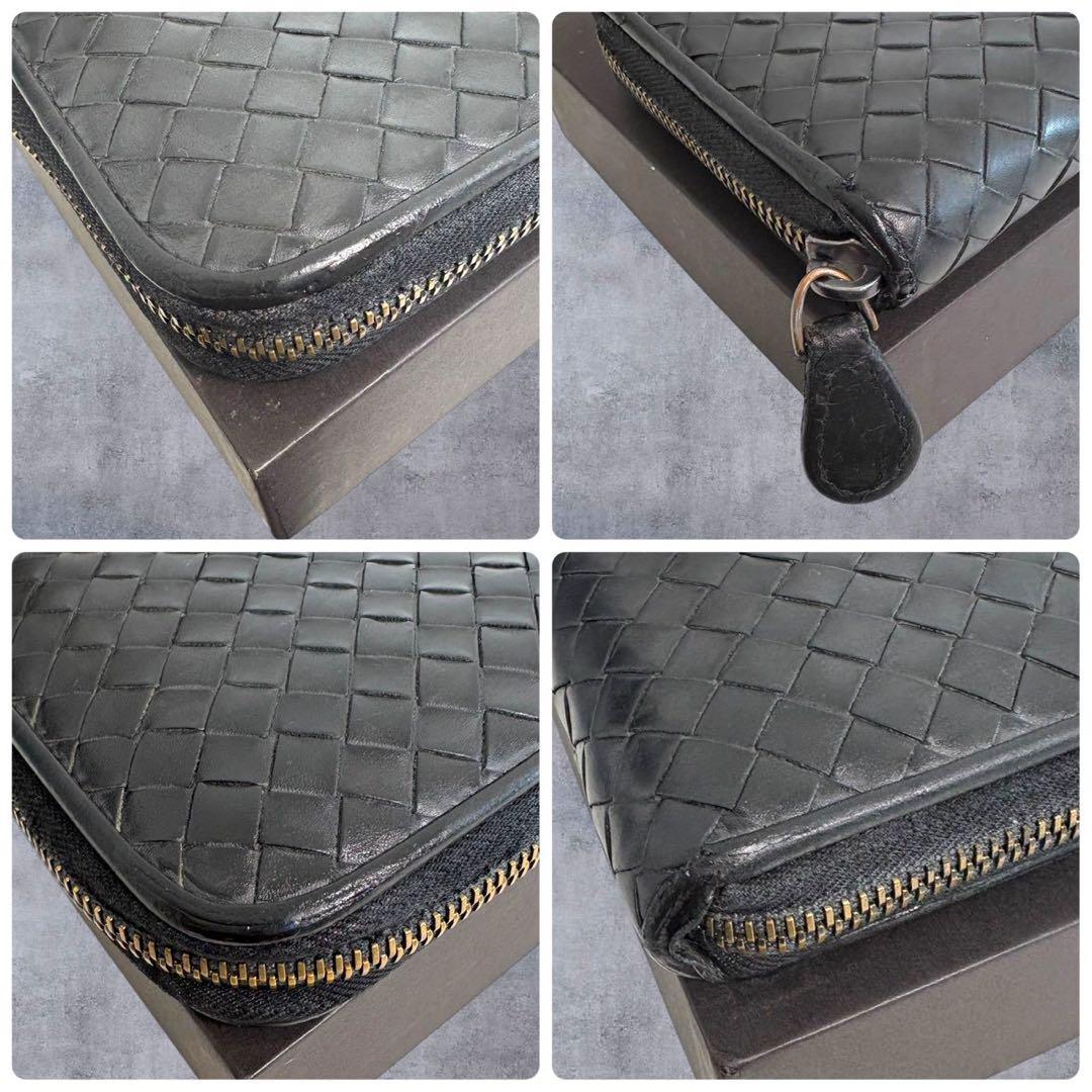 美品✨ ボッテガヴェネタ イントレチャート　長財布 ラウンドファスナー　ブラック