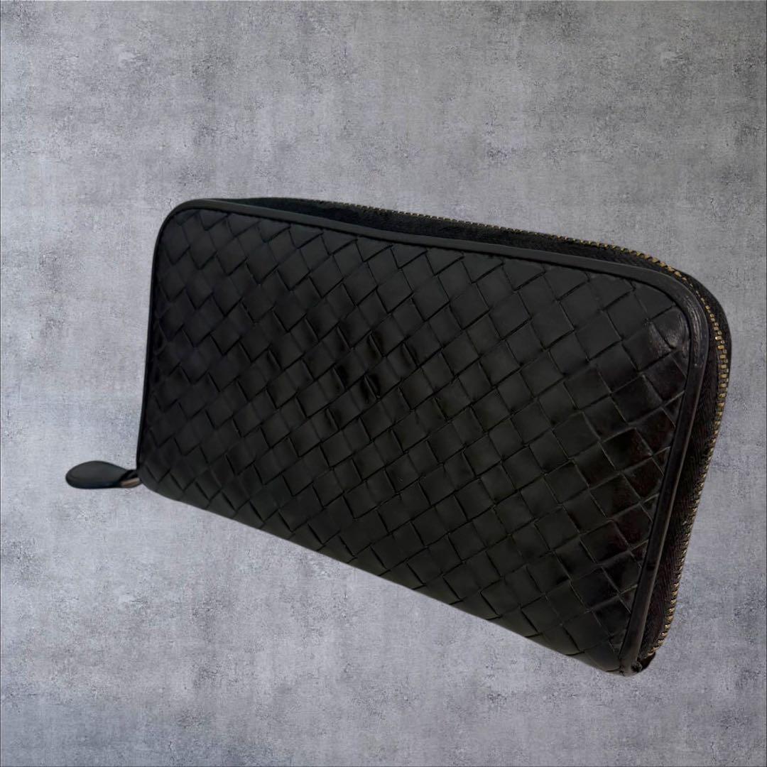 美品✨ ボッテガヴェネタ イントレチャート　長財布 ラウンドファスナー　ブラック