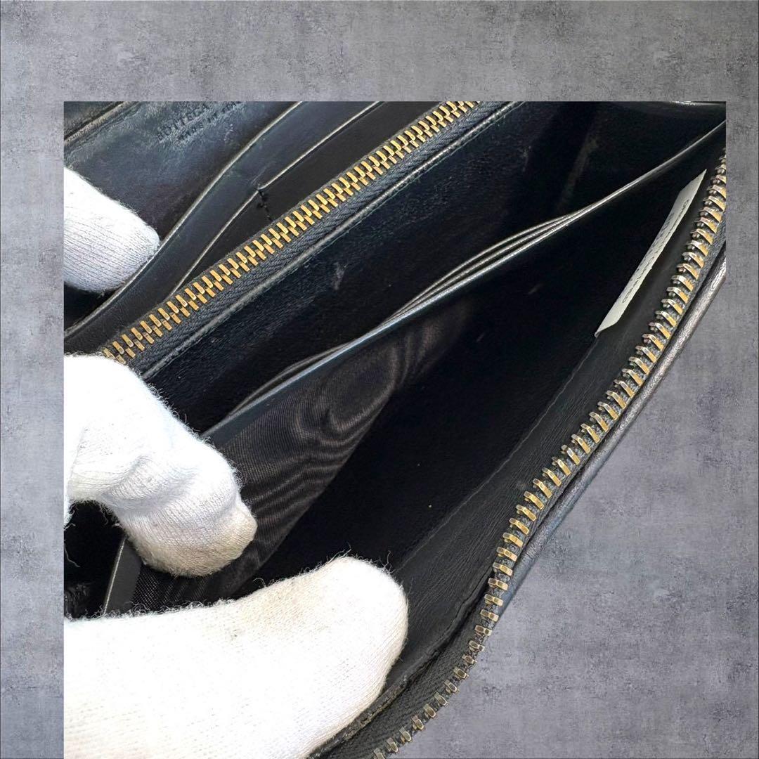 美品✨ ボッテガヴェネタ イントレチャート　長財布 ラウンドファスナー　ブラック